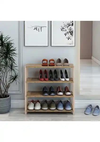 Jest Dekor Helsa Çam 4 Raflı Ahşap Ayakkabılık Estetik ve Çok Yönlü Kullanım İmkanıyla