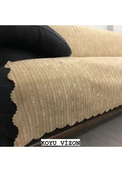 Kadife Bambu Çizgili Süngerli Kaymaz Çekyat Koltuk Örtüsü: Modern ve Dayanıklı Tasarım