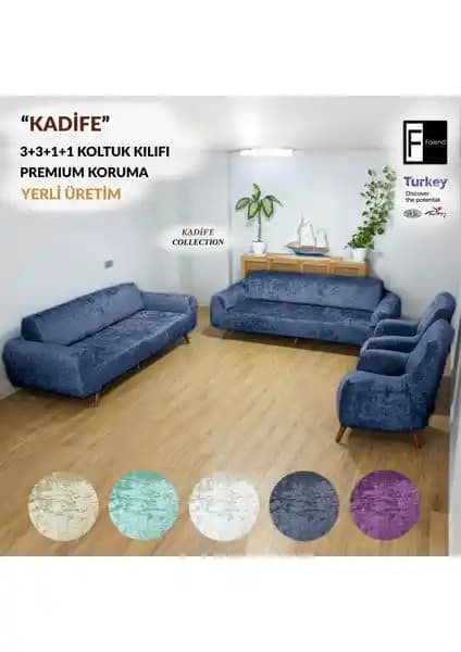 Kadife Lastikli Kanepe Örtüsü 3+3+1+1 Ölçülerle Şıklık ve Koruma Sağlar