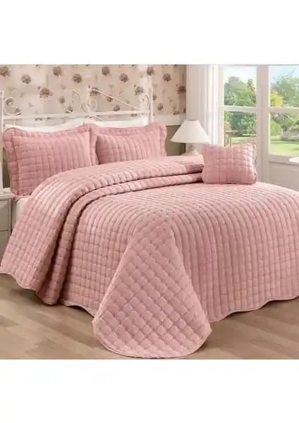 Kadınca Dükkan Çift Kişilik Zen Yatak Örtüsü Pudra - Şık ve Konforlu Yatak Dekorasyonu