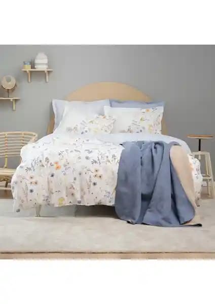 Karaca Home Aleta Mavi Çift Kişilik %100 Pamuk Nevresim Takımı ve Battaniye Seti
