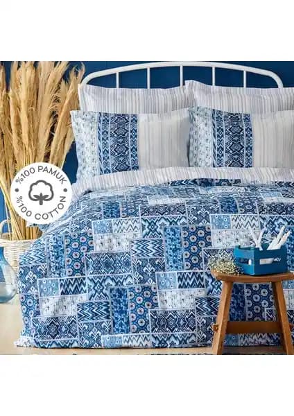 Karaca Home Pietra Mavi %100 Pamuk King Size Nevresim Takımı - Şık ve Konforlu Yatak Dekorasyonu
