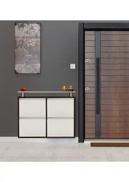Kaser Kahve-Krem Metal Ayakkabılık 2+2, Modern ve Dayanıklı Depolama Çözümü
