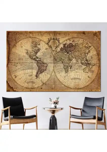 Kayra Export Eski Dünya Haritası Kanvas Tablo Dekorasyon İçin Şık ve Dayanıklı Seçenek