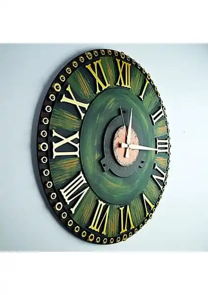 Kayra Tasarım Ahşap Duvar Saati 50 cm Yeşil Modern Dekoratif Tasarım
