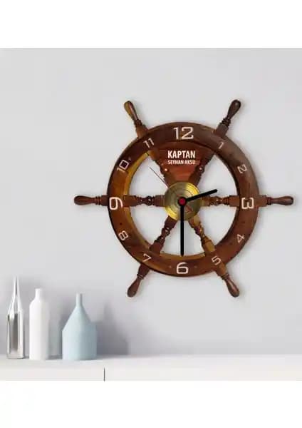 Kişiye Özel Tekne Dümeni Tasarımlı Ahşap Duvar Saati ile Dekorasyonunuza Şıklık Katın