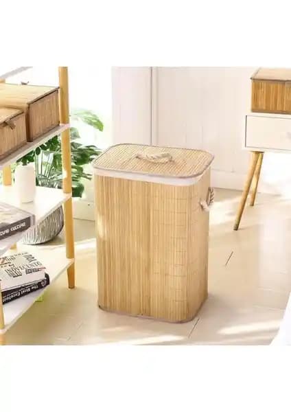 Kitchen Pembelia Hasır Kare Katlanabilir Kirli Çamaşır Sepeti Evde Şıklık ve Fonksiyonellik Sunar