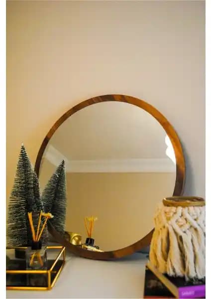 KLT Modüler Yuvarlak Ayna Ceviz: Estetik ve Fonksiyonellik Sunan Dekoratif Tasarım