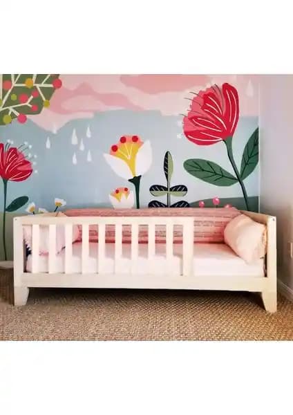 Köşk Mobilya Montessori Yatak Çatısız Kalın Ayaklı Model Güvenli ve Estetik Çocuk Yatağı