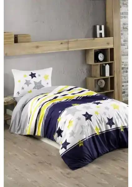 Kristal By Taç Sarı Lacivert Tek Kişilik Nevresim Takımı Modern Tasarım ve Renk Seçenekleriyle