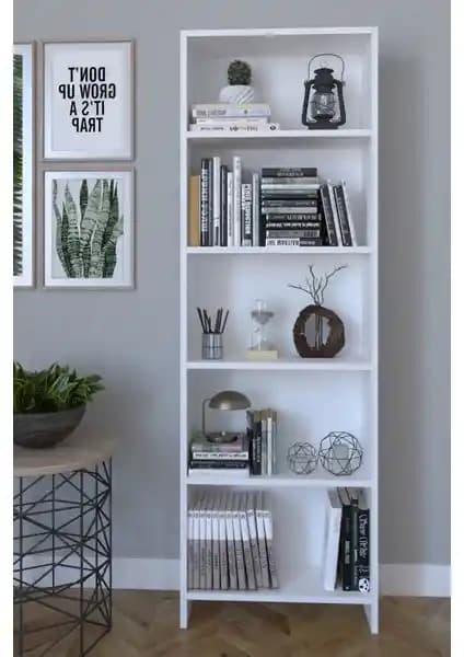 KZY 5 Raflı Beyaz Kitaplık: Modern ve Dayanıklı Mobilya Çözümü