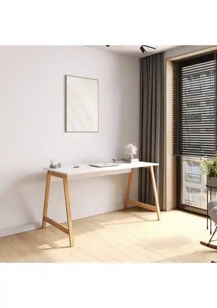 Lagomood Denge Çalışma Masası 140 cm Beyaz Meşe Modern ve Dayanıklı Ofis Mobilyası
