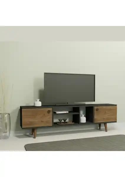 Lagomood Ewo TV Sehpası Antrasit Ceviz Modern Tasarım ve Dayanıklı Kullanım Özellikleri