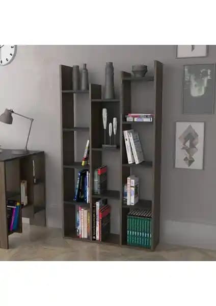 Lagomood Vito Kitaplık Antrasit Ceviz Modern Tasarım ve Fonksiyonellik