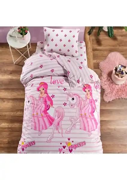 Laliva Çocuk Lastiksiz Pamuk Nevresim Takımı Atlı Prenses Deseni