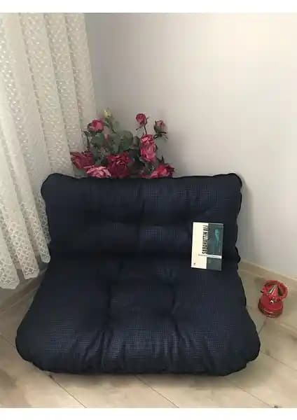 Lavinia Puf Lacivert Ekose Desen Petek Önü İkili Yer Minderi Takımı