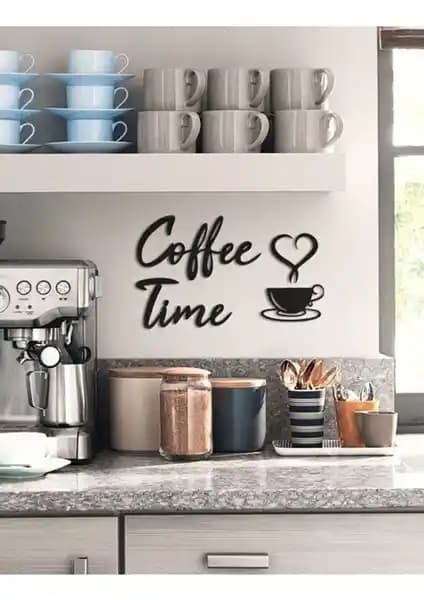 Leylaser 3mm Siyah MDF Coffee Time Yazısı Modern ve Dayanıklı Dekoratif Aksesuar