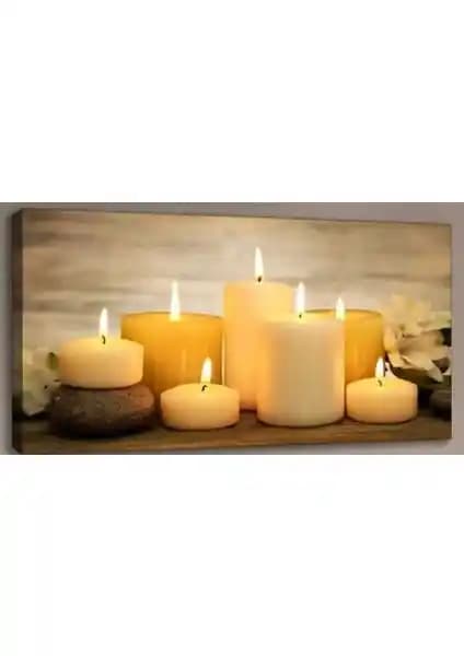Lona Tablo Mum Işığı Göl Kanvas Tablo 60x120 cm Modern ve Şık Dekorasyon Unsuru