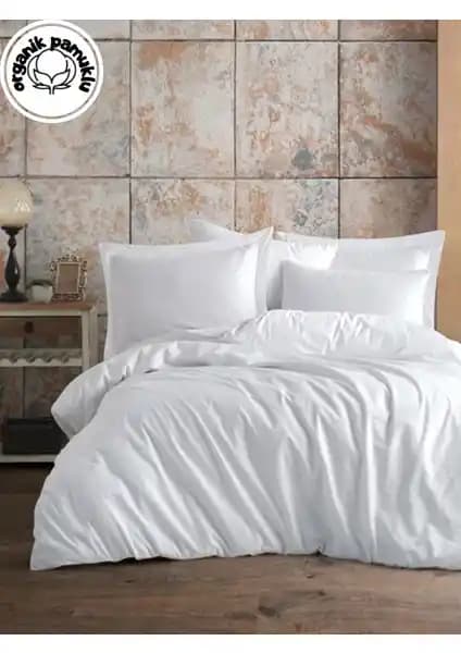 Lotusline Home Ranforce Lüks Pamuklu Tek Kişilik Nevresim Takımı Beyaz Modern Tasarım