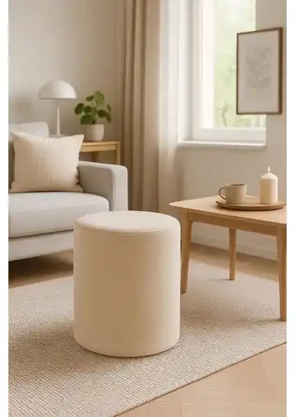 Lunova Home Bej Krem Dekoratif Baby Face Pufy Modern ve Çok Yönlü Oturma ve Dekorasyon Parçası