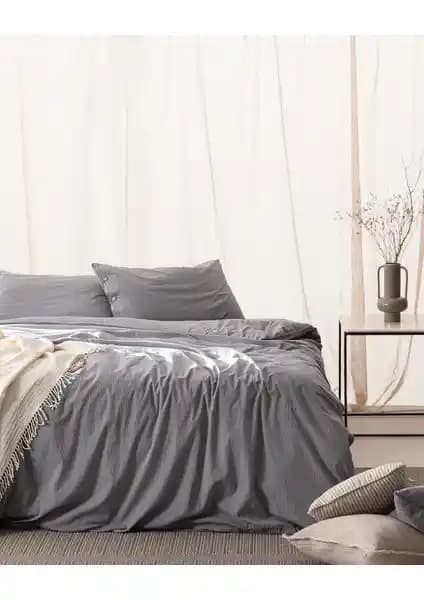 Madame Coco Linda King Size Yıkamalı Gofre Nevresim Takımı Koyu Gri Şıklık ve Konfor Sunar