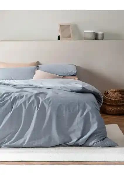 Madame Coco Odette Mavi Çift Kişilik Pamuk Ranforce Baskılı Nevresim Takımı