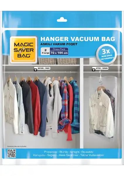 Magic Saver Bag 2'li Askılı Vakumlu Poşet Seti Geniş Hacim ve Pratik Saklama Çözümü