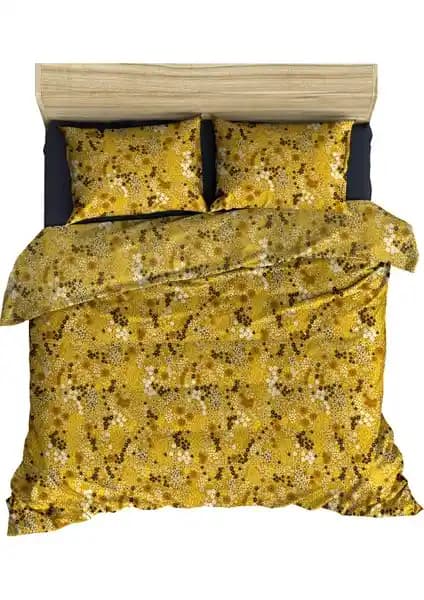 Makiteks %100 Pamuklu Hardal Kır Çiçekleri Nevresim ve Yastık Kılıfı Seti