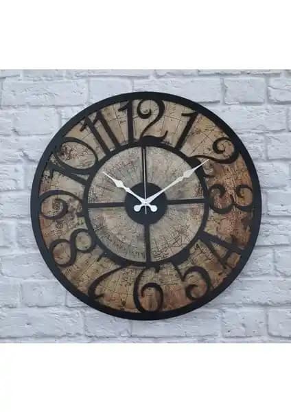 Markakanvas Eski Dünya Duvar Saati 50x50 cm Siyah Modern ve Şık Tasarım