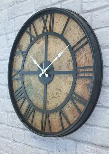 Markakanvas Metal Kasalı Eski Dünya Haritalı Duvar Saati 50 cm - Şık ve Dayanıklı Tasarım