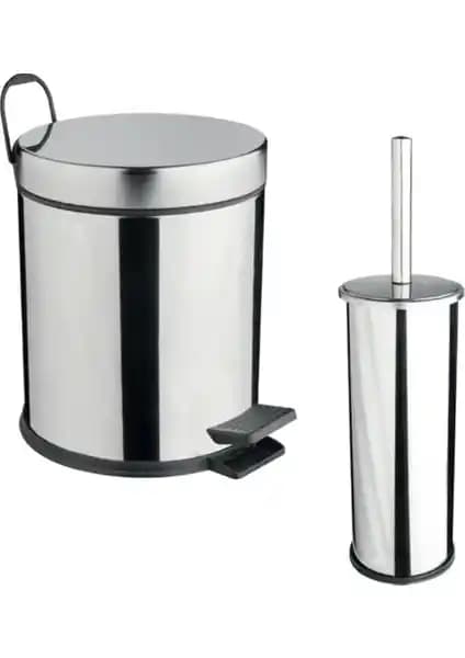 MaxiFlow 2'li Tuvalet Çöp Kovası ve Fırça Seti Krom Modern Banyo Aksesuarları