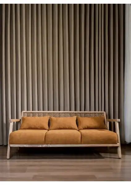 Merlin Hazeranlı Açık Ceviz Teddy Kumaş Üçlü Kanepe Modern ve Şık Tasarım