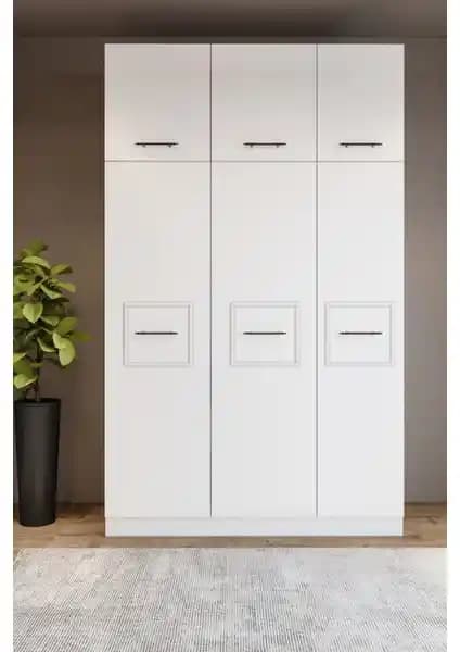 Merlin Mobilya Zarif 6 Kapaklı 10 Bölmeli Beyaz Yüklük-Dolap Modern ve Şık Tasarım
