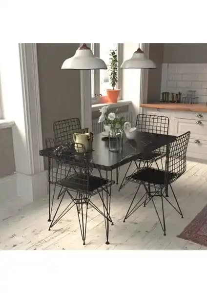 Mermer Desen 110X70 cm Masa ve Sandalye Takımı Modern Tasarım ve Dayanıklılık
