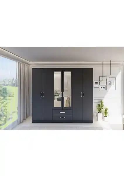 Metalia GM 0034 Lüx Aynalı 6 Kapılı 2 Çekmeceli Gardrop - Modern ve Geniş Tasarım