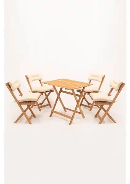 Meya Dekor 4+1 Minderli Balkon ve Bahçe İçin Katlanabilir Ahşap Bistro Seti