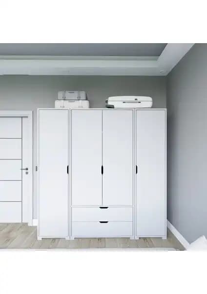 Midoser Mat Beyaz 4 Kapılı 2 Çekmeceli Elbise Dolabı Modern Tasarım ve Kullanım Özellikleri