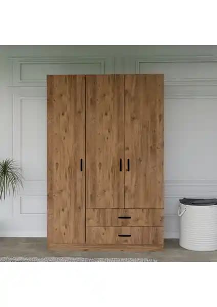 Midoser Yaman Açık Ceviz 3 Kapılı 2 Çekmeceli Gardırop Modern ve Kullanışlı Tasarım