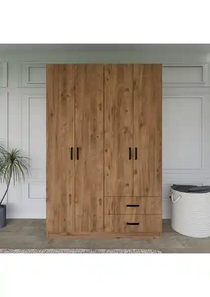 Midoser Yaman Açık Ceviz Modern Çok Bölmeli Elbise Dolabı 120cm Genişlik ve 180cm Yükseklikle Şıklık ve Fonksiyonellik Sunar
