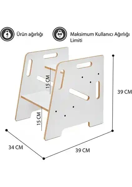 Minera Montessori Ahşap Çocuk ve Yetişkin Yükseltici Tabure Güvenli ve Estetik Tasarım