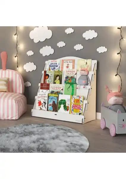 Mingitav Lucky Montessori Ahşap Çocuk Odası 4 Raflı Kitaplık – Şık ve Fonksiyonel Depolama Çözümü