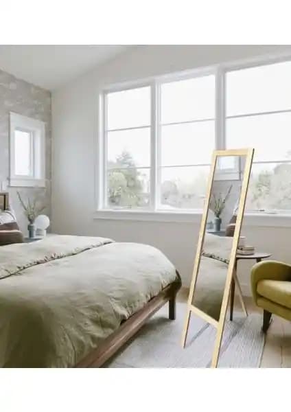 Mirrorss Ahşap Natürel Ayaklı Boy Ayna 145x37 Modern ve Şık Tasarım