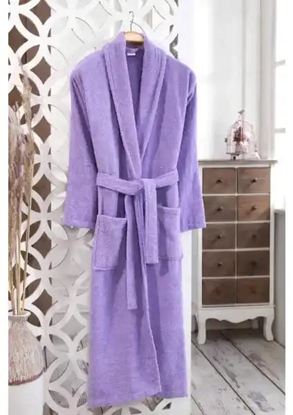 MODELHOME Pamuklu Bukle Şal Yaka Lila Renkli Bornoz Konfor ve Şıklık Sunan Yüksek Emicili Ürün