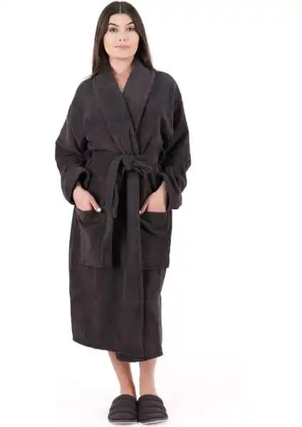 MODELHOME Soft Line Pamuklu Şal Yaka Antrasit Rengi Bornoz Konfor ve Şıklığı Bir Arada Sunar