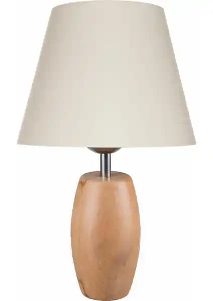 Modelight Kayın Ayak ve Krem Şapka Abajur Modern ve Klasik Dekorasyon İçin Uygun