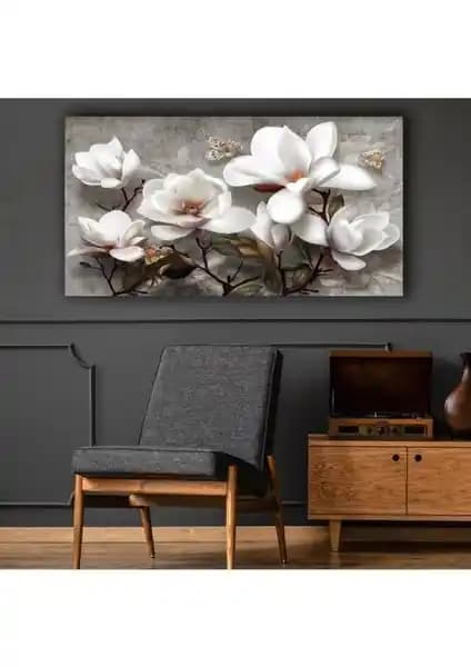 Modern Beyaz Çiçekler Temalı Dekoratif Kanvas Tablo İç Mekânlar için Şık Tasarım