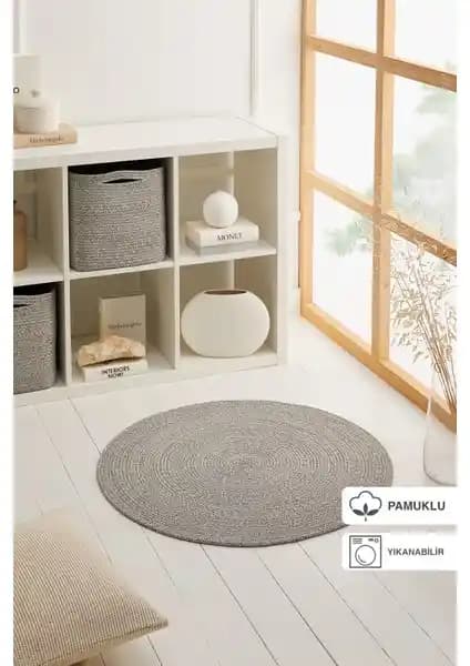 Modern Yuvarlak Gri Kırçıllı Pamuklu Yıkanabilir Halı İle İç Mekanlara Şıklık Katın
