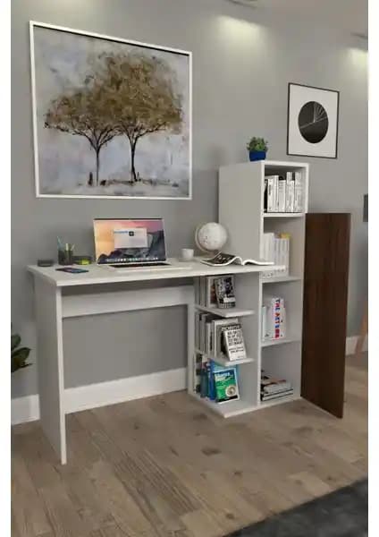 Moonlife Diamond Beyaz Ceviz Çalışma Masası Modern Tasarım ve Fonksiyonellik