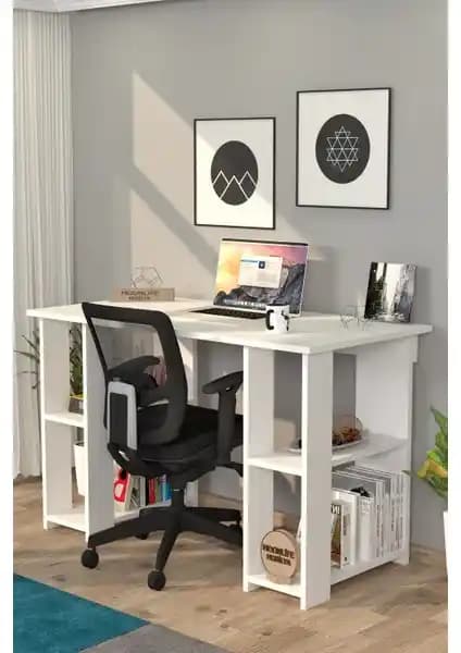Moonlife Hipo Kitaplıklı Çalışma Masası Beyaz Modern Tasarım ve Dayanıklılık