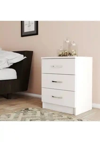 Moxen Beyaz 3 Çekmeceli Komodin Modern ve Fonksiyonel Yatak Odası Dekorasyonu İçin